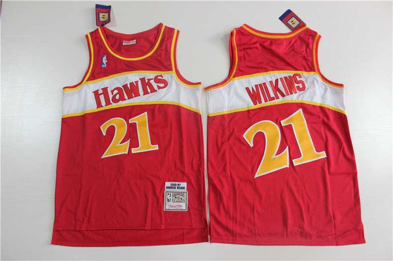 Hawks 21 Dominique Wilkins Red 1986-87 Hardwood Classics Jersey,We sell and wholesale Hawks 21 Dominique Wilkins Red 1986-87 Hardwood Classics Jersey on line form chian!